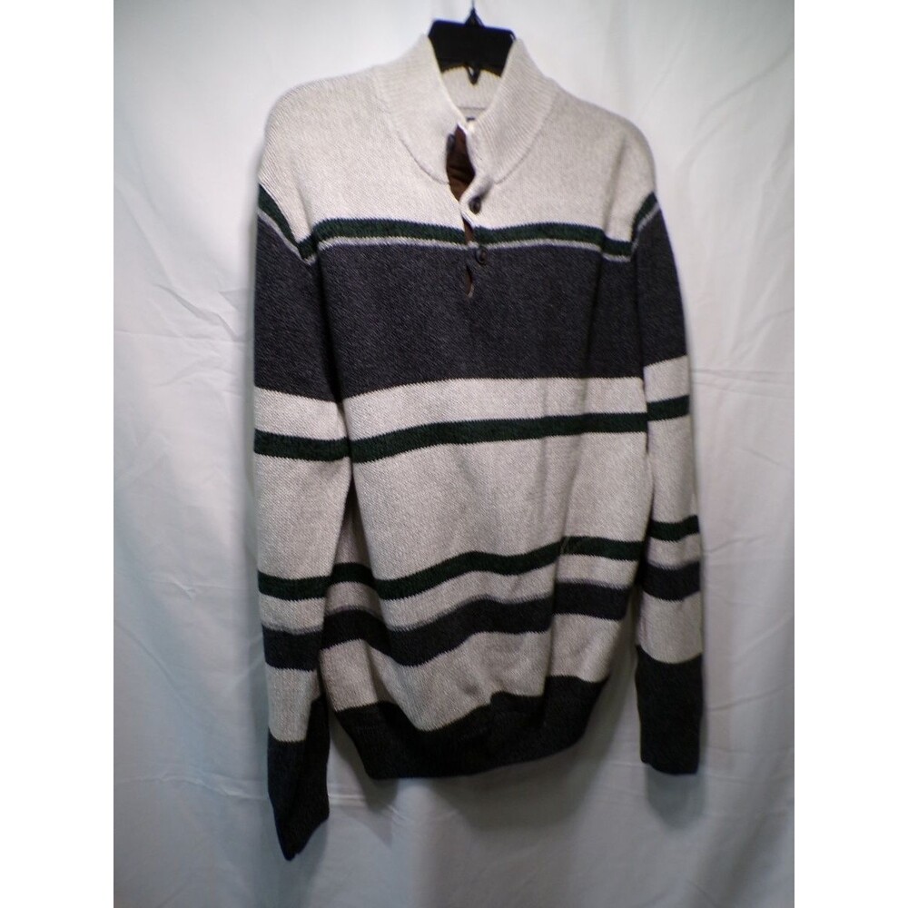 Chaps Men's Large Henley Pullover Striped Cotton Sweater Beige L/G